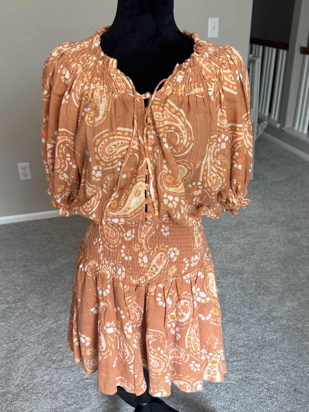 Sabo bohemian-style peach white bandana print Dress Size Small 100% cotton